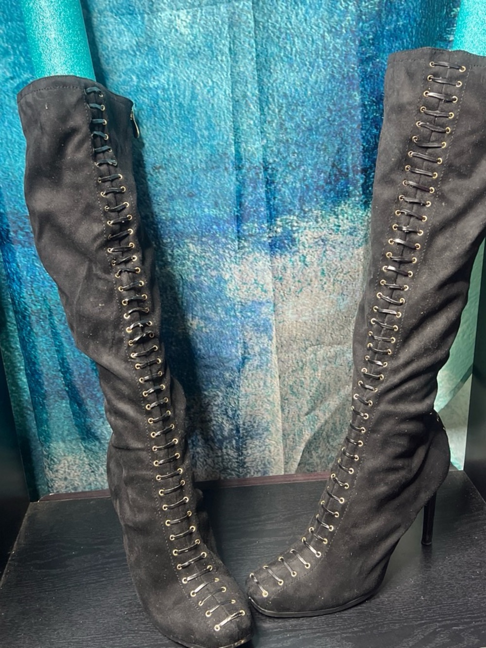 Viviana Black Lace-Up Over-the-Knee Stiletto Boots